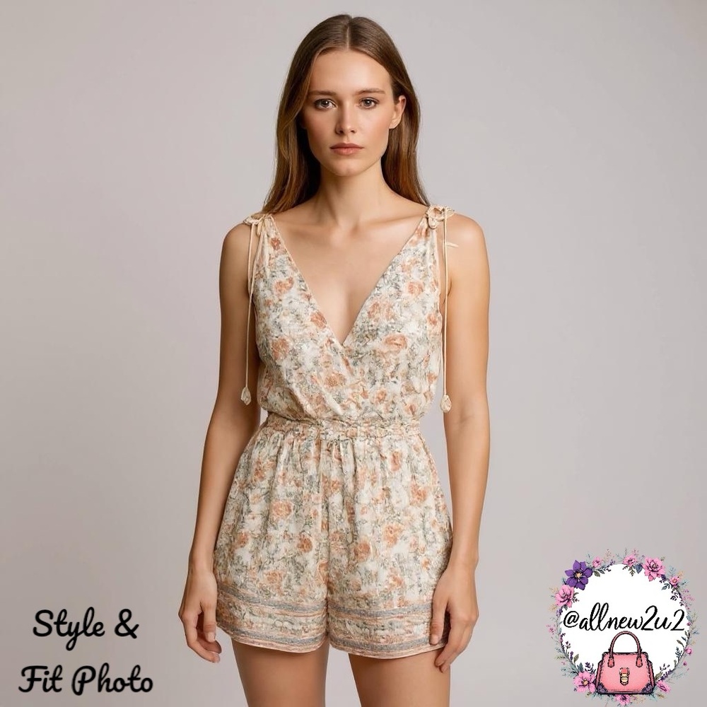 Free People Vanilla White Siren Song Romper Pink Peach Floral